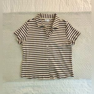 Polo/collared pink, white, and black tshirt Frank and Oak